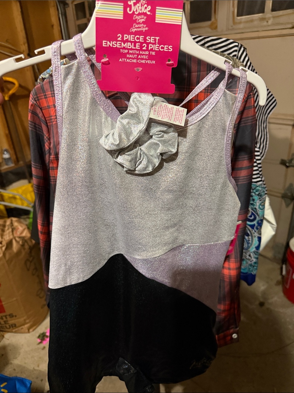 Justice Silver, Black & Light Purple Shimmer Tank Top with Scrunchie